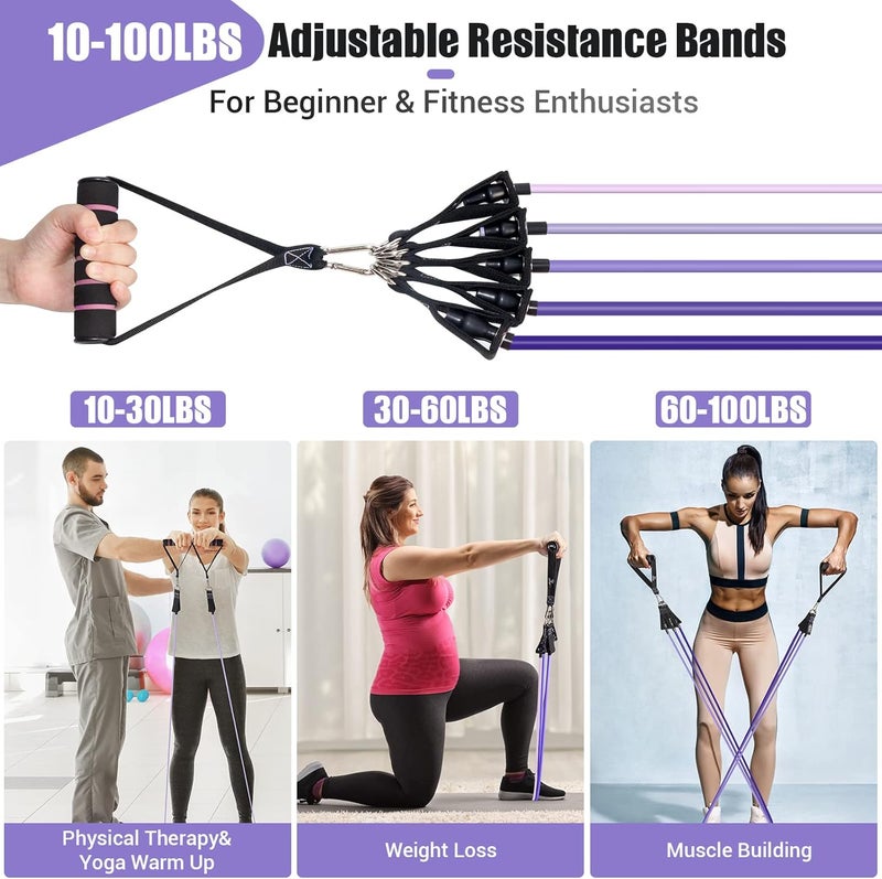 COFOF Resistance Bands with Handles for Women, 5 Level Exercise Bands Workout Bands for Physical Therapy, Yoga, Pilates, Door Anchor, Storage Pouch - Image 2
